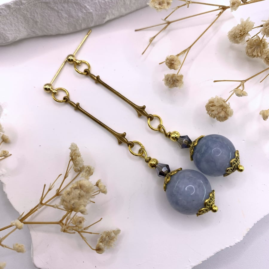 Aquamarine and Gold Vintage Style Drop Earrings