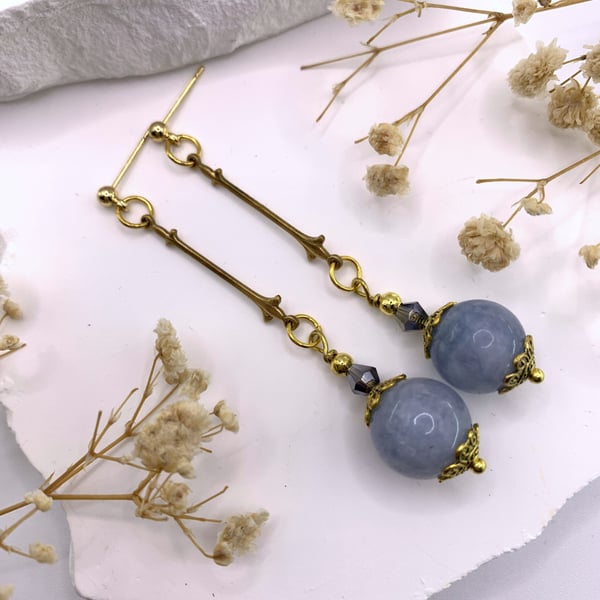 Aquamarine and Gold Vintage Style Drop Earrings