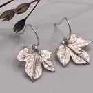 Handmade Fine Silver Baby Ivy Leaf Dangly Earrings