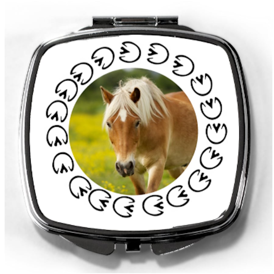 Custom horse mirror photo gift with hooves and horse or pony image pet gift