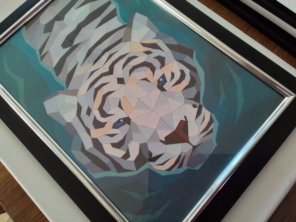 Papercut tiger picture.paper mosaic picture. Framed picture. Ref 355