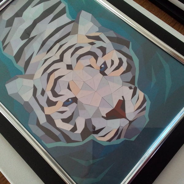Papercut tiger picture.paper mosaic picture. Framed picture. Ref 355