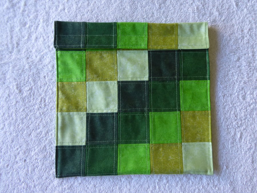  Wheat Bag from Patchwork Squares in Greens. Microwave Heat Pad. 