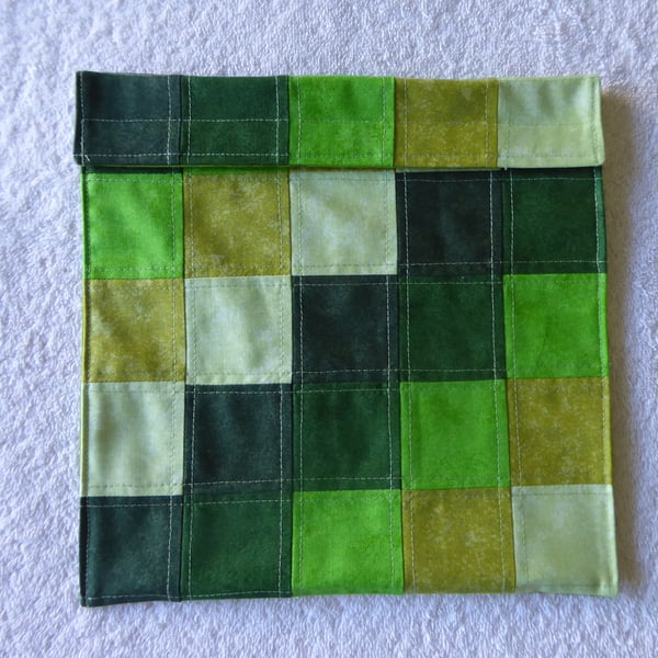  Wheat Bag from Patchwork Squares in Greens. Microwave Heat Pad. 