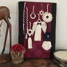 Boho macrame Christmas decoration set- navy trim