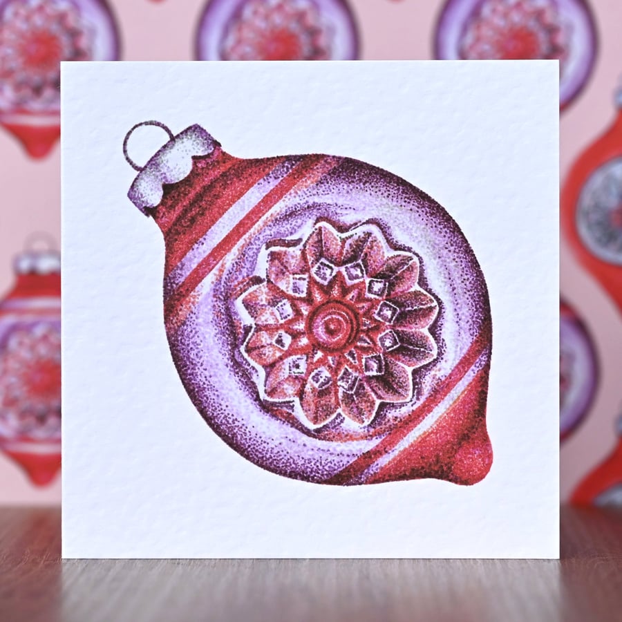 Retro Bauble Blank Christmas Card