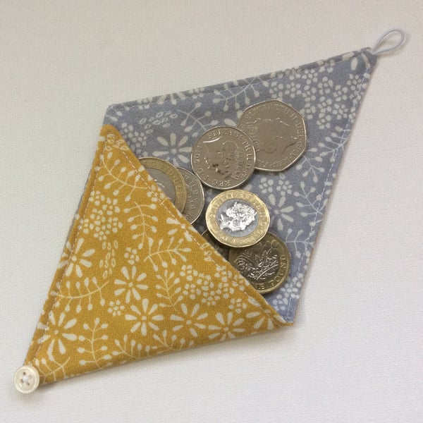  Small Triangular Coin Purse, pouch, gold  cotton