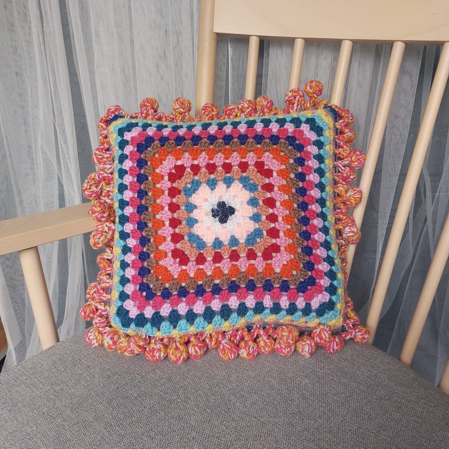 Crochet Granny Square Cushion & Pad 'Happy Scrappy'
