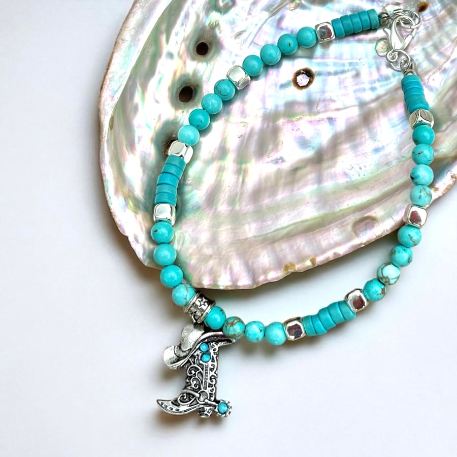 Country & Western Charm Beaded Turquoise Bracelet