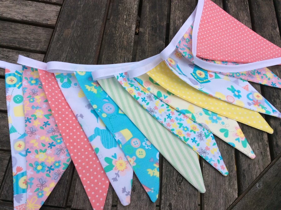 Bunting with Spring Pastels and florals, Fabric Garland, Wedding Bunting, 