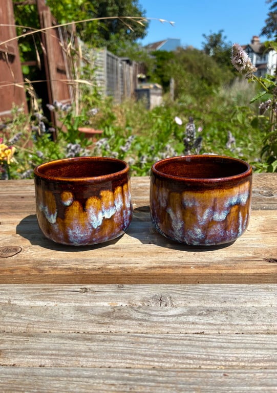 Handmade Retro Brown Ceramic Cups - Handleless Stoneware Coffee Mug (200ml, 7oz)