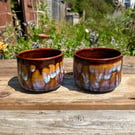 Handmade Retro Brown Ceramic Cups - Handleless Stoneware Coffee Mug (200ml, 7oz)