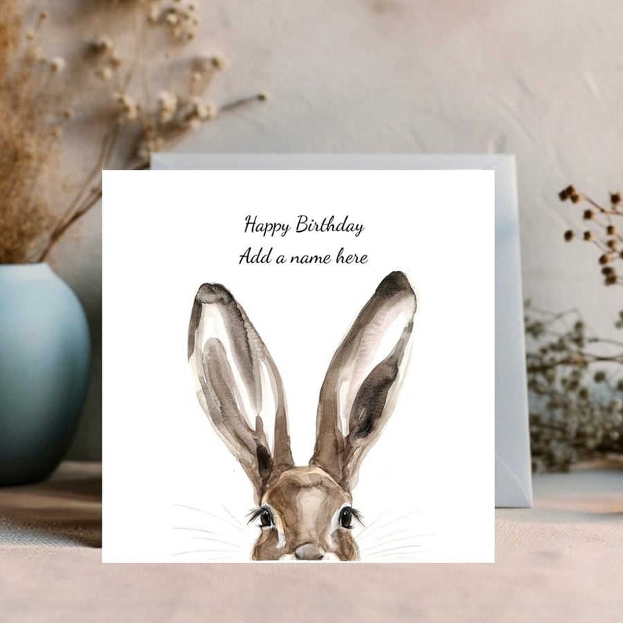 Peeping Hare - card design edit text for a personalised card for any occasion 