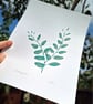 Original linoprint of eucalyptus leaves  in 2 shades of green.  - Image 2