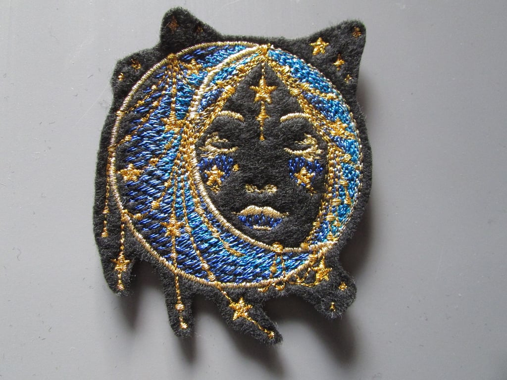 Embroidered Vintage Celestial Moon Goddess Applique Patch