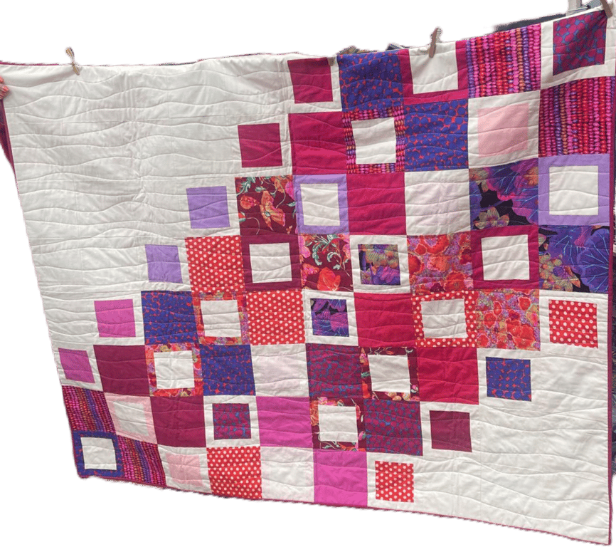 Kaffe Fassett Patchwork Quilt - Handmade Pink & Purple Quilted Throw