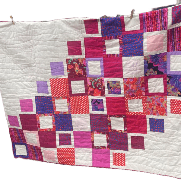 Kaffe Fassett Patchwork Quilt - Handmade Pink & Purple Quilted Throw