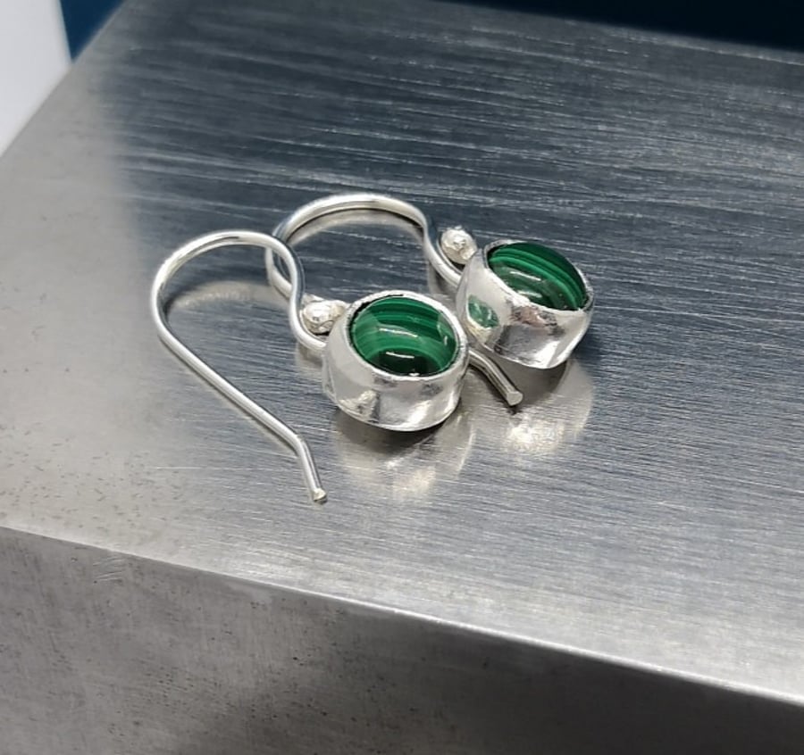 Malachite Earrings - recycled sterling silver - green drop earrings