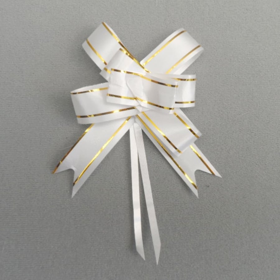 Pack of ten small pull bows, white and gold