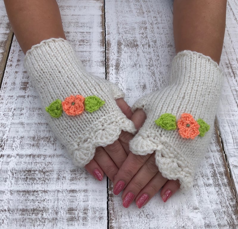 Hand knitted fingerless gloves