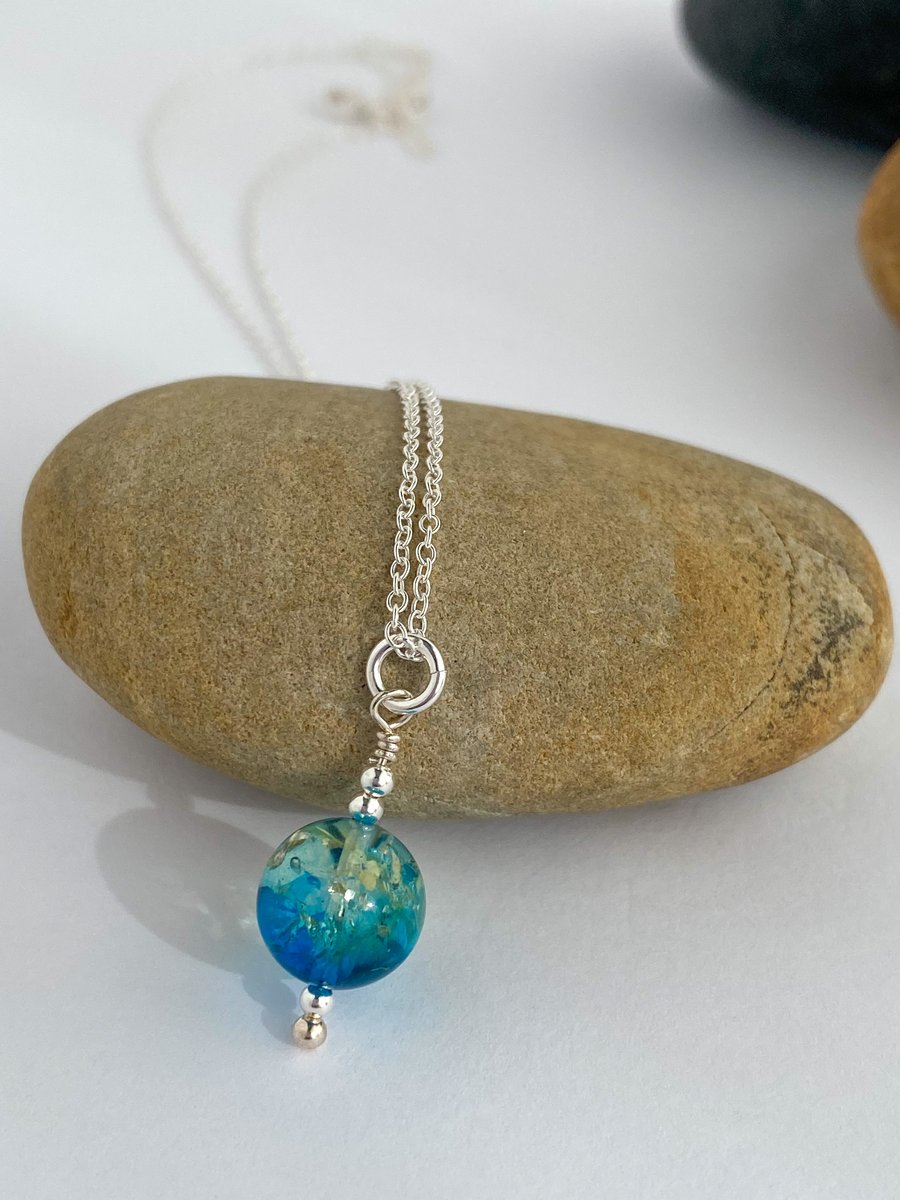 Baltic Sapphire Blue Ombré Amber pendant - made in Scotland. 