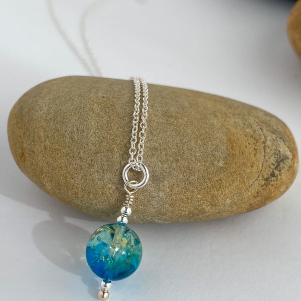 Baltic Sapphire Blue Ombré Amber pendant - made in Scotland. 