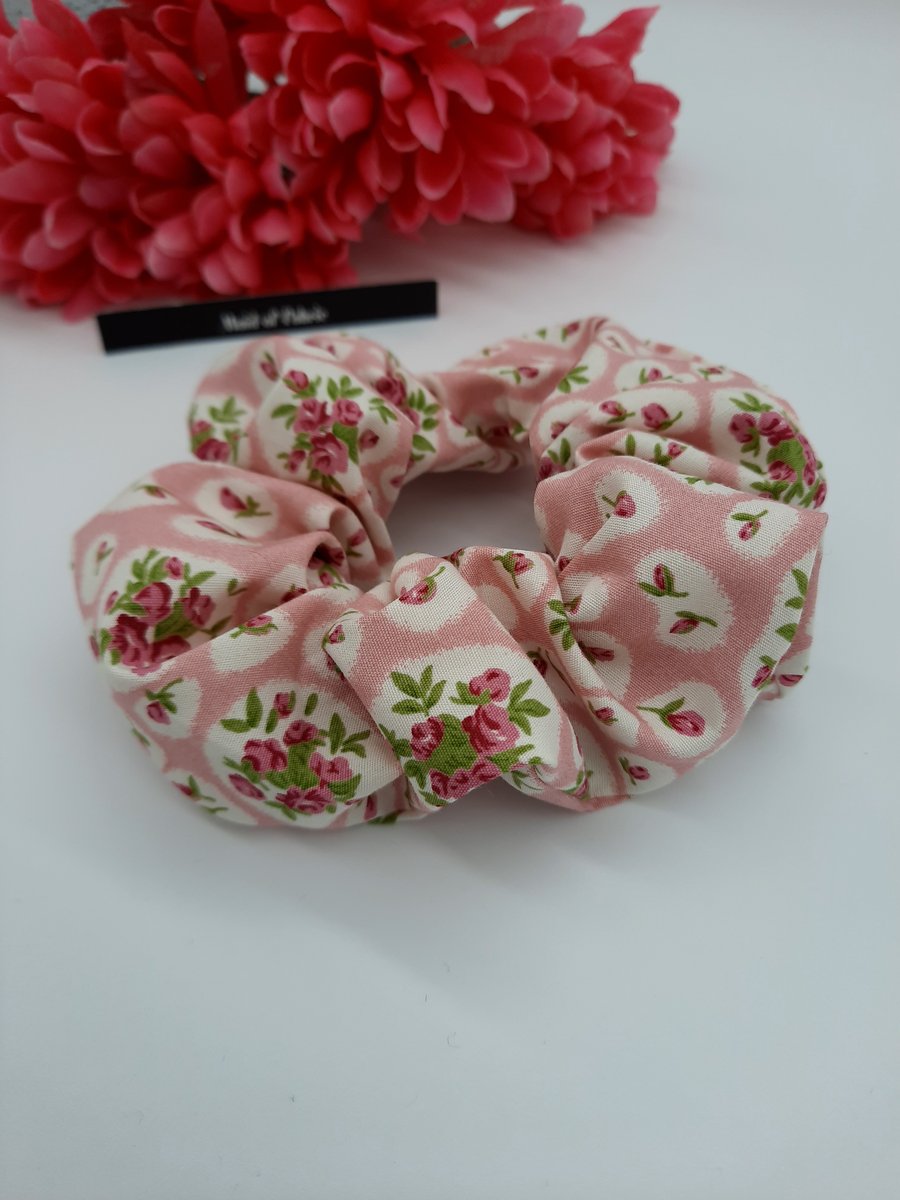 Scrunchie made using a pink rose and white fabric.  3 for 2 offer.