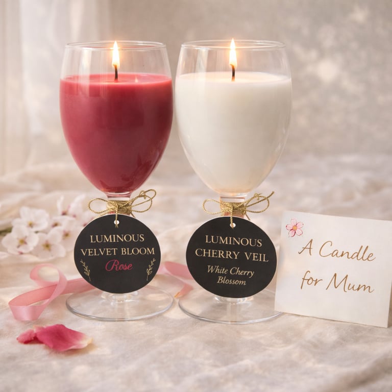 Rose & Cherry Blossom Candle Set Hand-poured  Gift for Mum LUMINOUS