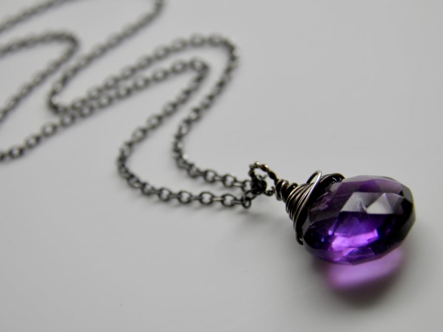 Purple Amethyst Necklace on Sterling Silver 