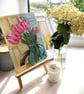 Original Pink Tulip Watercolour Painting, A5 Floral still life with mount - Image 2