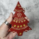 Rustic Nordic Tree Decoration, Christmas Yuletide Hanging Clay Tree Ornament