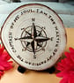 Compass with Invictus Poem, pyrography wood slice.