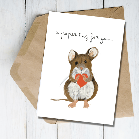 Blank card mouse heart hug all occassions