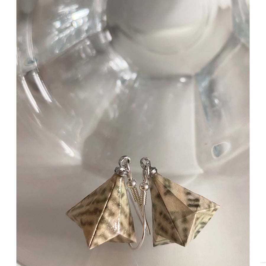 Origami Geometric Earrings, Paper Triangle Earrings, Paper Diamond Earrings