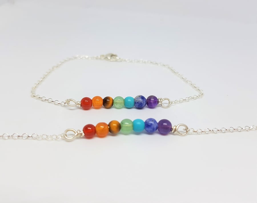 Chakra Healing Multi Gemstone Sterling Silver Bracelet