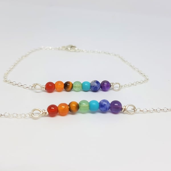 Chakra Healing Multi Gemstone Sterling Silver Bracelet