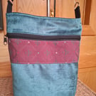 Teal velvet and maroon bag