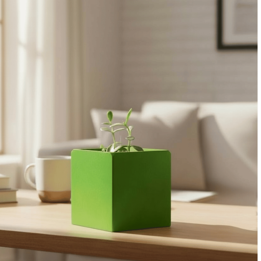 Lime Green Square Plant Pot with Rounded Corners for Small Indoor Plants