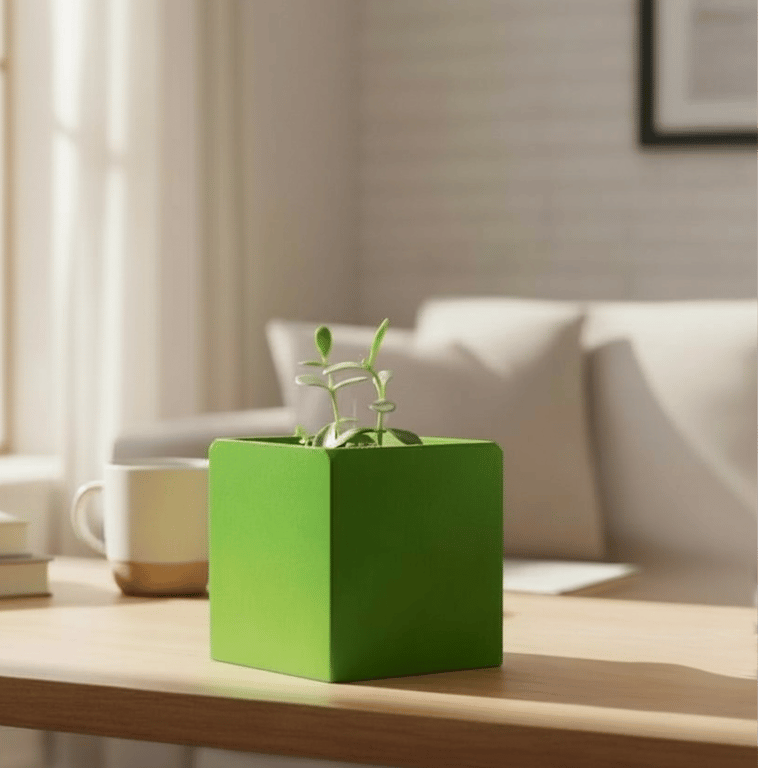 Lime Green Square Plant Pot with Rounded Corners for Small Indoor Plants