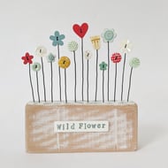 Perfectly Imperfect Clay and Button Flower Garden in Wood Block 'Wild Flower'