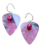 Recycled Plastic Pink Terrazzo Guitar Pick Earrings with Ruby - Image 1