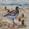 Curlew - Mounted Original Embroidery Collage