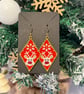 Handmade Christmas reindeer beadwork earrings in red and white - Image 2