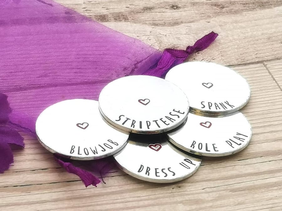 Rude Love Tokens - 1 3 or Set Of 5 - Choose Own Wording - Sex Token - Blowjob