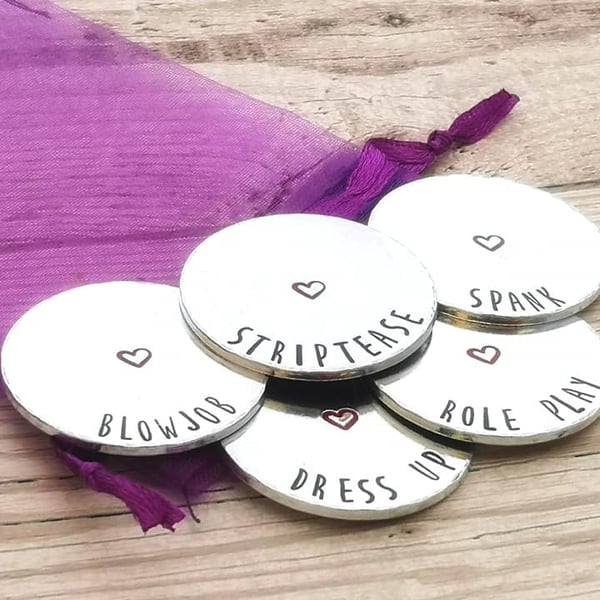 Rude Love Tokens - 1 3 or Set Of 5 - Choose Own Wording - Sex Token - Blowjob