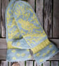 Pure Shetland Fairisle mittens in dove grey and golden yellow. 