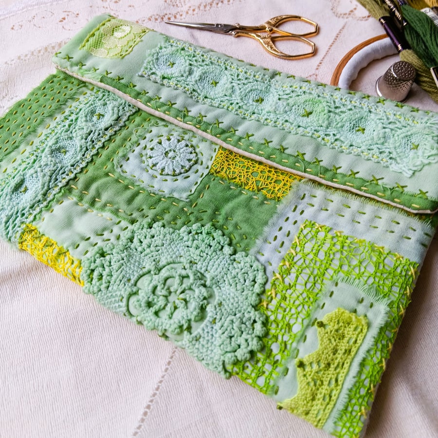 Embroidered Textile Pouch - Green