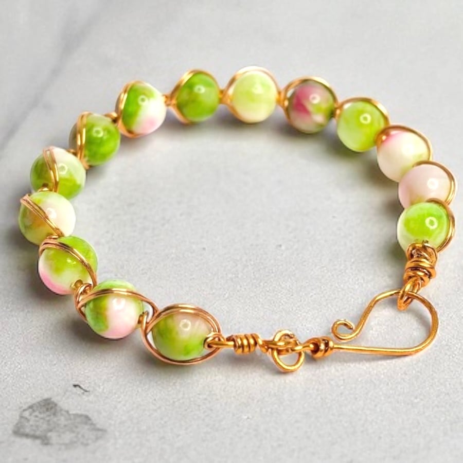 Wire Wrapped Persian Jade Bangle