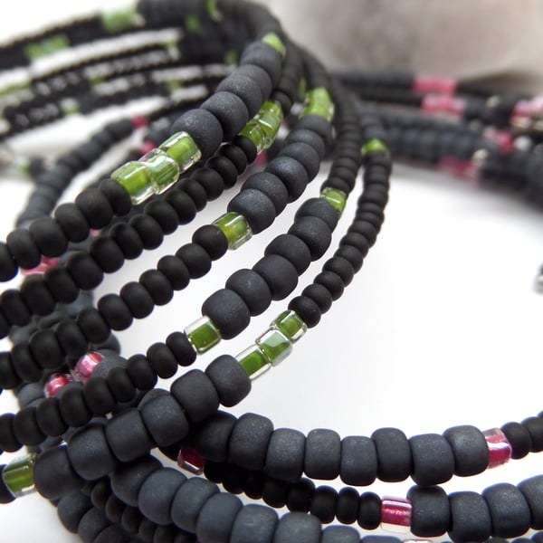 Matt Black Beaded Memory Bangles, lime or pink