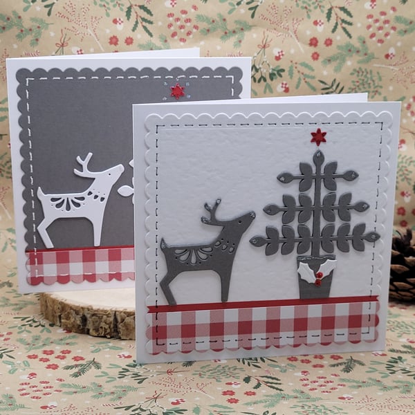 Nordic Christmas Card Set -  Blank with deer and tree